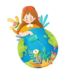 世界森林日卡通手绘女孩植树节地球环保素材植树节环保地球