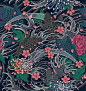 日本波浪和锦鲤无缝模式花纹图案