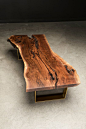 Live Edge American Walnut Slab Top w/ Metal Base shown in Brass Powder coat finish.  Size: 50L x 26W x 16H  Inquire for custom size and finish.