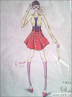 苏格兰格子(手绘)-女装设计-服装设计