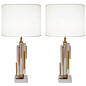 Pair of Maison Jansen Nickel and Brass Skyscraper Lamps
