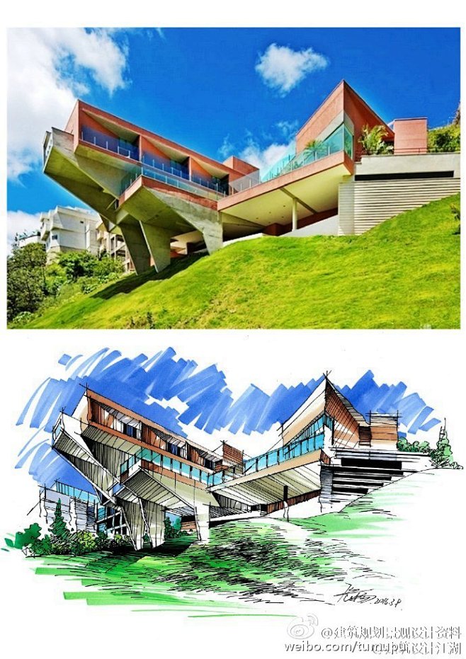 建筑的效果图与手绘表现图对比！
