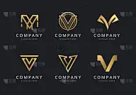 首字母V标志模板用金色为公司风格颜色