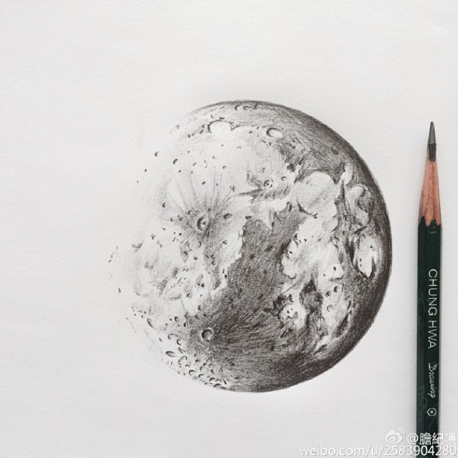 月球表面怎么画 素描图片