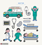 医用床听诊器救护车呼吸机手术刀医护人员日常插画 休闲生活 业余生活