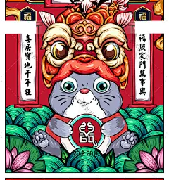 鼠年金鼠贺岁国潮插画海报新年快乐春节PSD设计素材模板2020年-淘宝网
