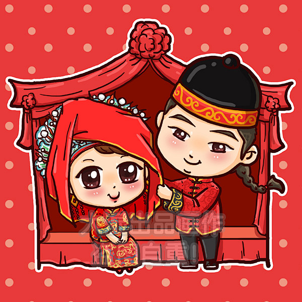 【大湿爱设计】手绘双人情侣 婚纱漫画定制...