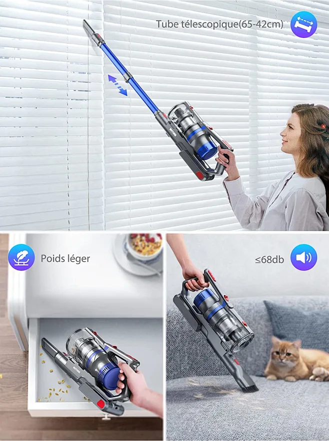 BuTure Aspirateur Balai sans Fil, 33KPA/400W Aspirateur sans Fil