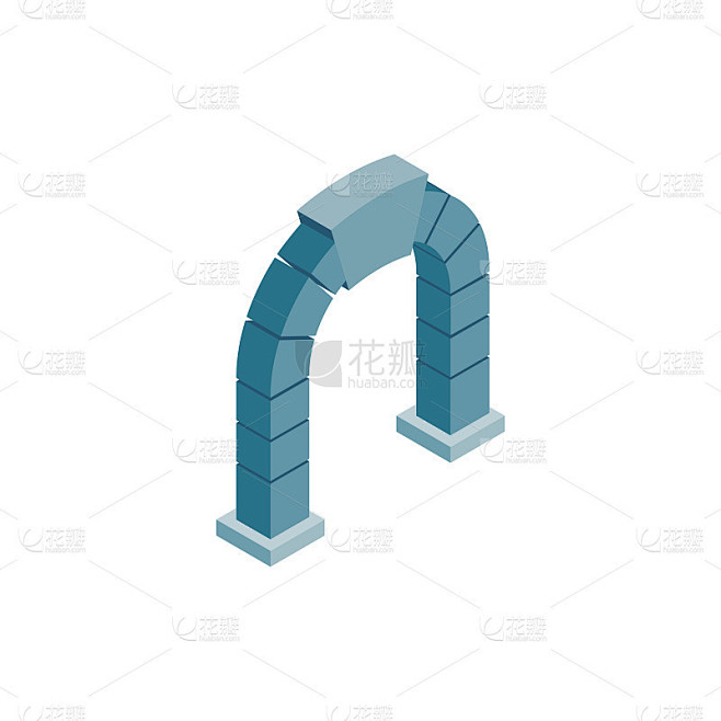 圆形蓝色拱门图标，等距3d风格