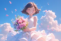 快乐的捧花俏皮女生