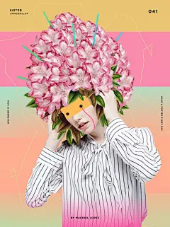 #设计秀# 古巴设计师Magdiel Lopez的超现实主义海报，色彩明媚舒适，造型大胆却十分和谐  论花卉在女性人物海报中的运用方式，所谓女人花，大抵如此吧 ​​​​