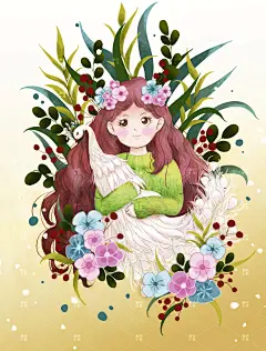 抱孔雀的小女孩