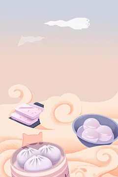 小笼包祥云创意插画海报