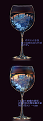 #绘画#杯中风景画法的详细讲解，画师：@白夜ReKi  ID：id=10606052