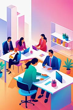 商务办公会议业务扁平风插画