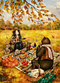 Aeppol picnic in autumn south Korean illustrator just family, with who do you think I'll go?