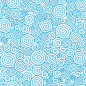 矢量抽象漩涡无缝图案背景与手绘卷毛元素在蓝色