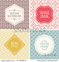 Set of vintage frames in Red, Gold, Blue, Brown and Beige on mono line seamless background. Perfect for greeting cards, wedding invitations, retro parties. Vector labels and badges
