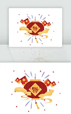 手绘卡通新年春节红色福灯笼红包元素