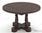 欧式经典简约老松木圆形实木餐桌雕刻圆柱形桌脚茶几