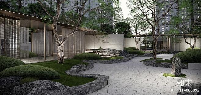 新中式示范区景观SU模型下载【ID:1114865892】-花瓣网