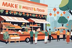 日常活动逛街集市场景插画