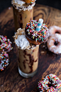 Coconut Iced Coffee…with Mini Chocolate Glazed Coffee Doughnuts