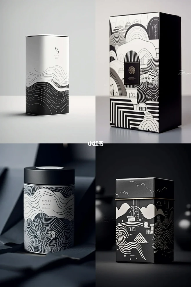 黑白灰线条艺术茶叶包装设计