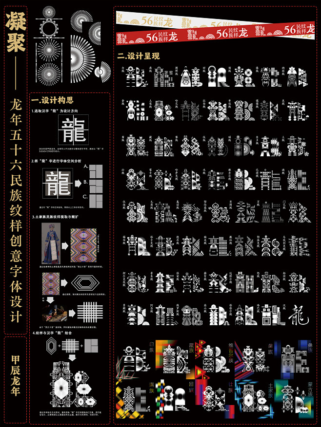 凝聚——甲辰龙年五十六民族纹样创意字体设...