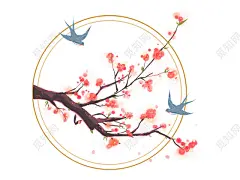 卡通春天元素  春天花枝 燕子 框 花 PNG素材