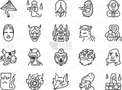 日本,鬼,图标集,老年男人,怪异,魔鬼,女人,儿童,追击