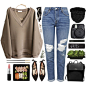 A fashion look from December 2015 featuring ribbed top, destroyed boyfriend jeans and ankle strap ballet flats. Browse and shop related looks.