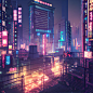 城市夜景/霓虹灯-漫画-AI绘图