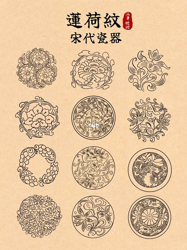 中国传统纹样临摹｜莲荷纹-花瓣网