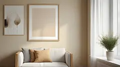 点击来源直接获取大图文件 |简单的极简主义美学相框海报模拟图，挂在墙上，被阳光照亮