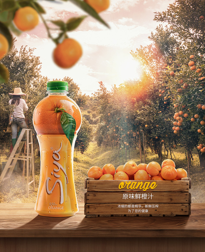 原味鲜橙汁小场景合成海报