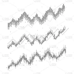 一套带有股市行情上升曲线图的抽象财务图表.黑色和白色。不断增长的收入，时间表，经济。矢量设计