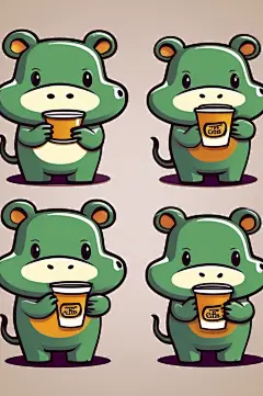 数字艺术动物河马手账贴纸表情包图片-众图网