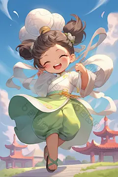 开心的古风少女汉服插画高清图片下载-包图网