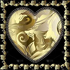 Baroque 3d vector love heart pattern. Ornamental g