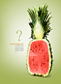 新鲜水果蔬菜偷换移植菠萝西瓜创意合成海报__PSD分层源文件：