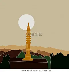 莽山  古塔 山水风景矢量剪影