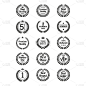 Set of laurel wreaths on white background.