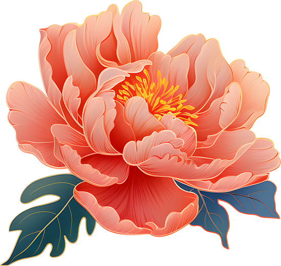 国潮风格牡丹插画-牡丹花
