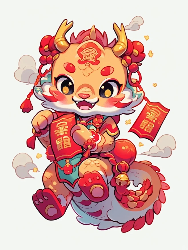 2024国风龙年插画／可爱卡通龙形象／龙年IP-花瓣网