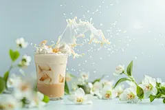 甘甜爽口的奶茶牛奶饮品摄影图片