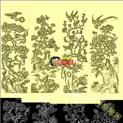 沙发靠背+梅花松鹤菊花牡丹