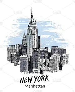 纽约市曼哈顿的天际线和办公大楼