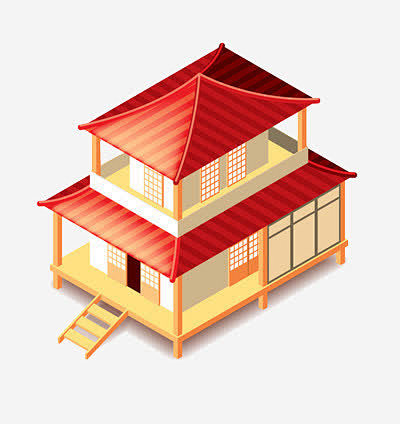一幢双层别墅高清素材 木屋 楼梯 红色 ...