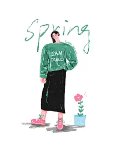 春日人物插画风格化人物